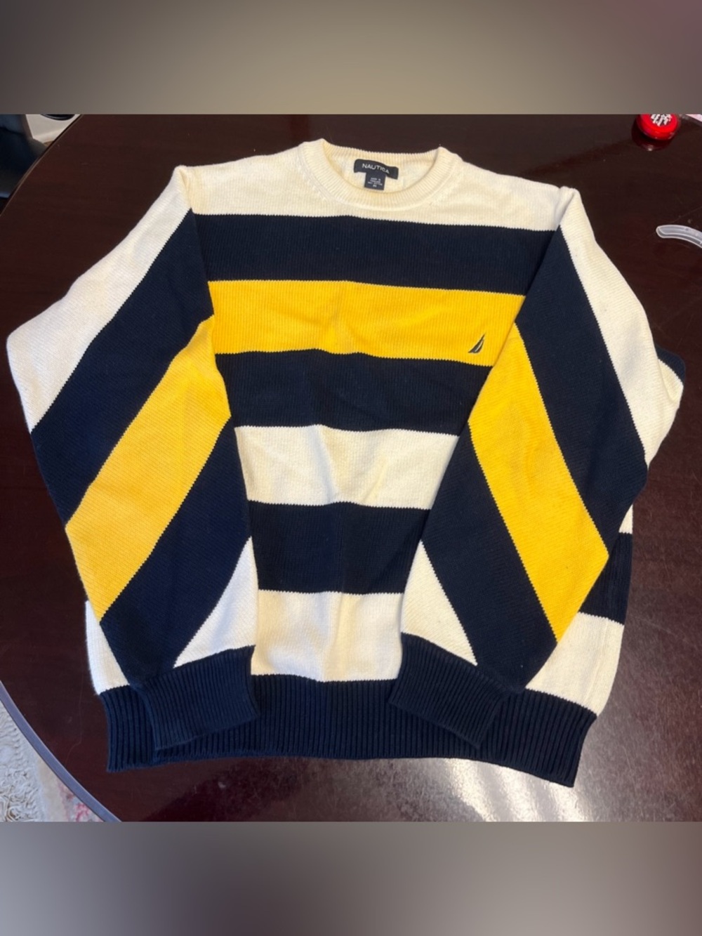 NAUTICA Mens M Cable Knit Chunky Sweater Striped Pattern Classic Y2K Classic